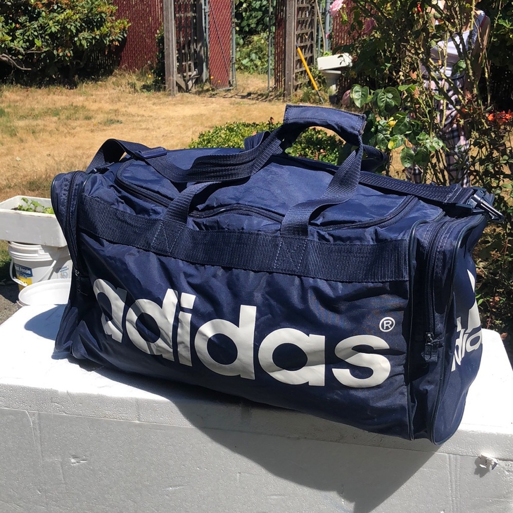 Adidas Classic Blue White Duffel Gym or Travel Bag Size 24”x11”x11”